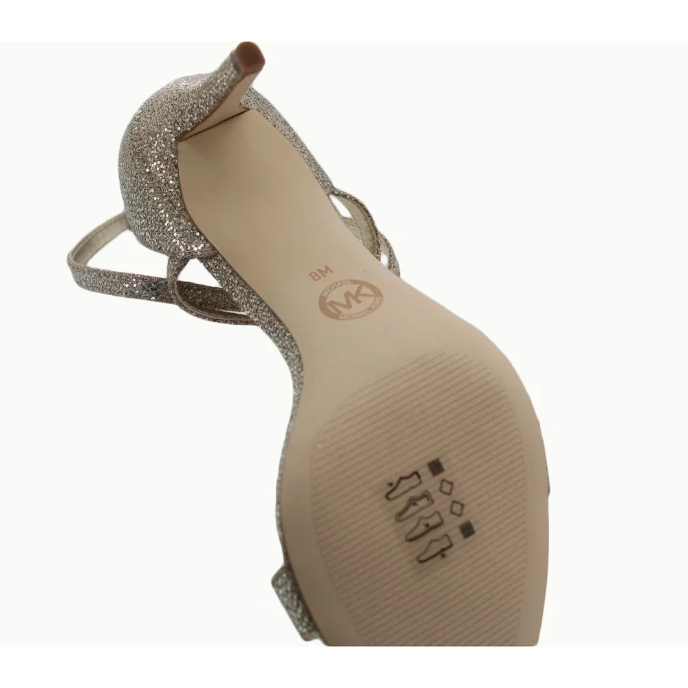 Michael Kors Womens Ava Mid Sandals Glitter Mesh Size 6.5M Sand 4OF9AVMA3D